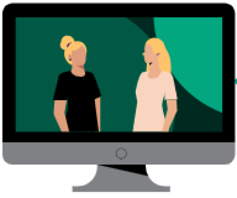 Illustrasjon som viser en pc-skjerm med to personer som holder et webinar.